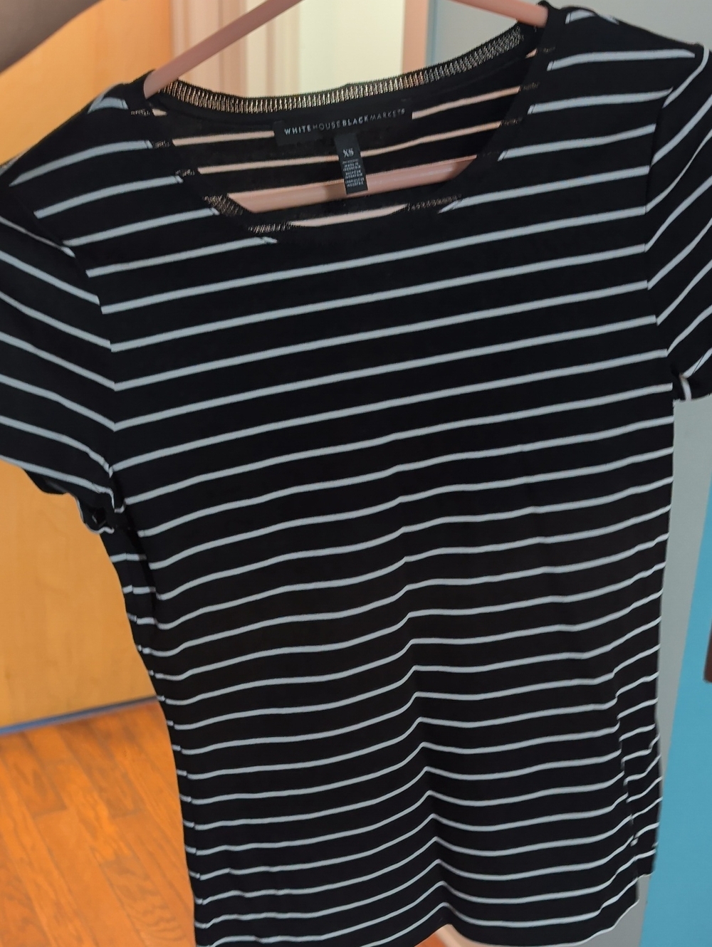White House Black Market Black and White Striped Short Sleeve Tee